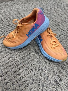 Hoka Women's Orange with Light Blue & Purple Heel Running Shoes
